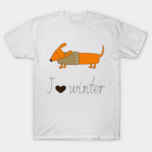 Winter dachshund T-Shirt by mborgali